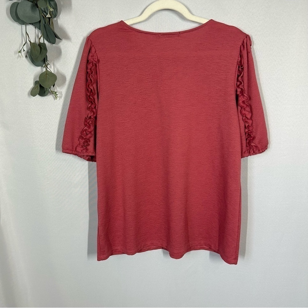Cure | Pink Blouse Short Sleeve Ruffles Women's Size Large - Picture 8 of 12